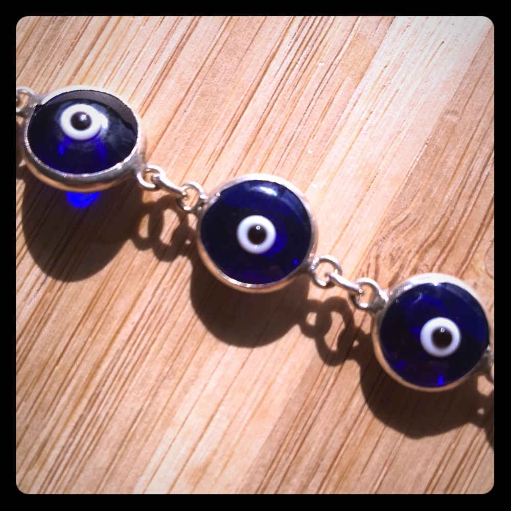 Evil Eye Bracelet, Sterling Silver, Cobalt Blue