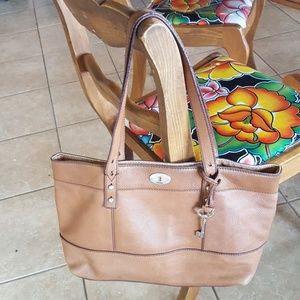 Fossil cognac leather tote