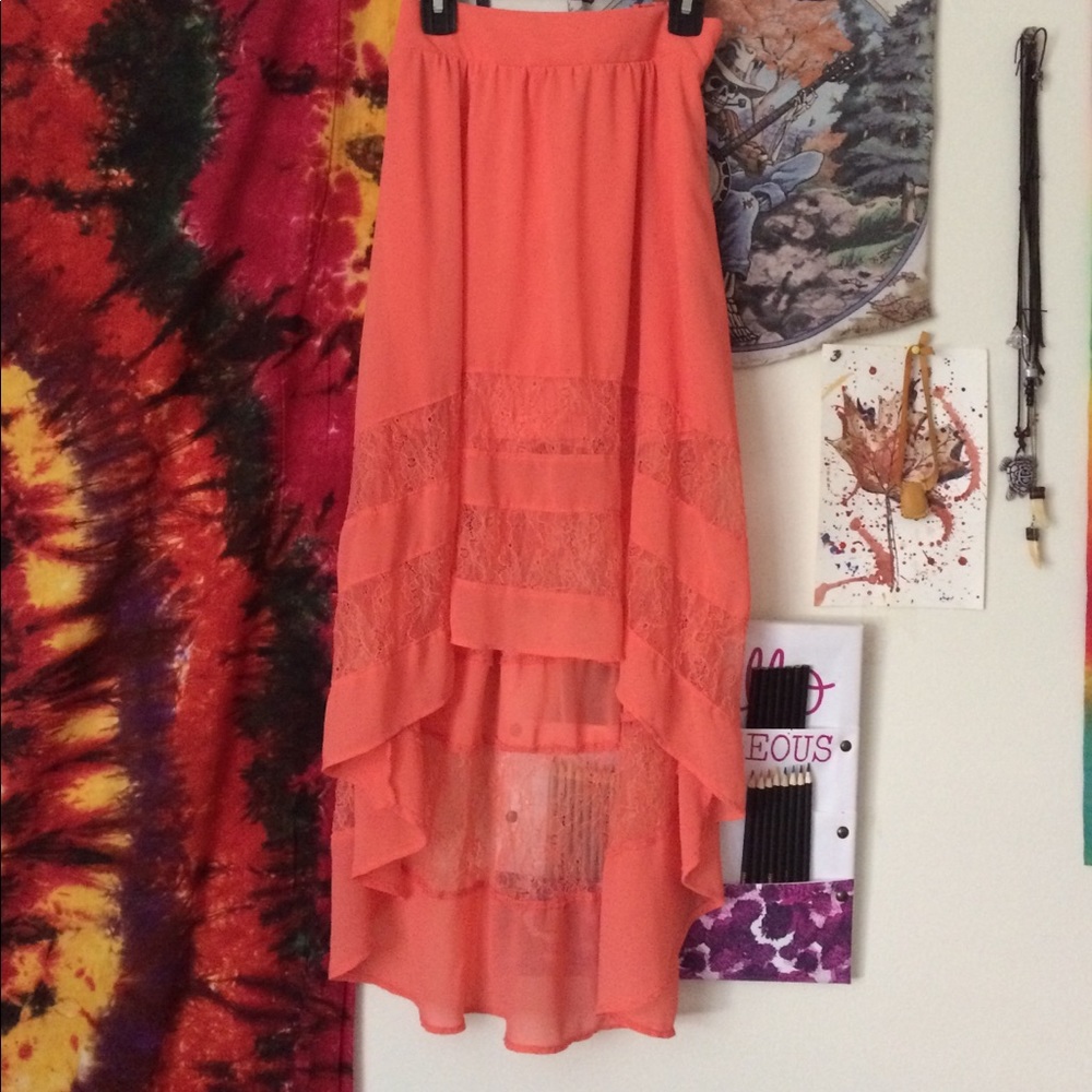 Charlotte Russe orange lacy short front skirt