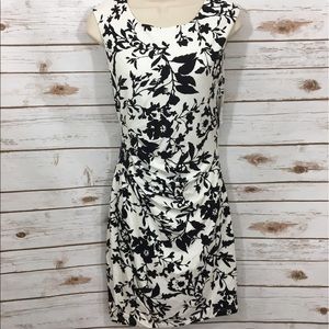 Aidan Mattox black and white floral jersey dress