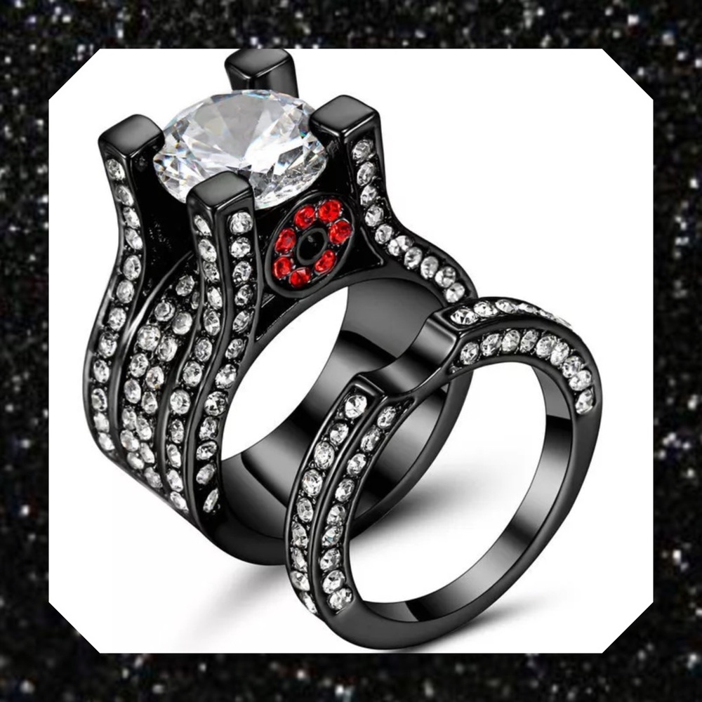 JUST IN🆕2pc Black Gold Filled Topaz Ring Set