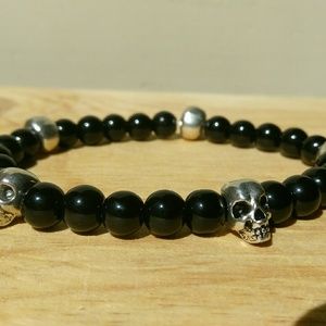 Black Bead Skull Bracelet