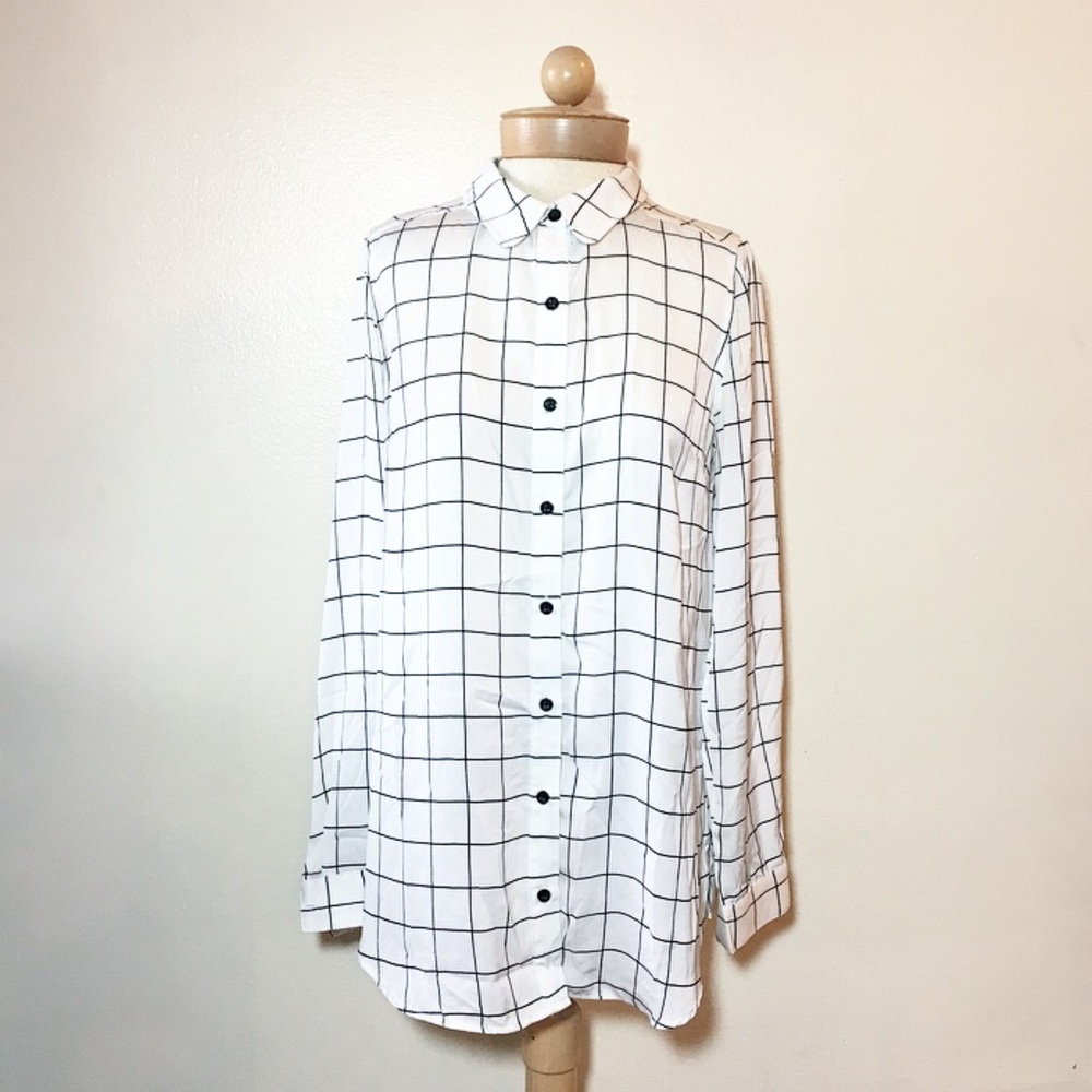 F21 Black and White Checkered Grid Shirt