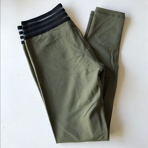 Olive Green Mesh Waist Workout Leggings