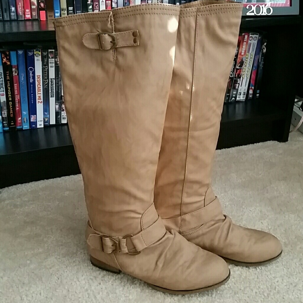 Tan knee high flat boots