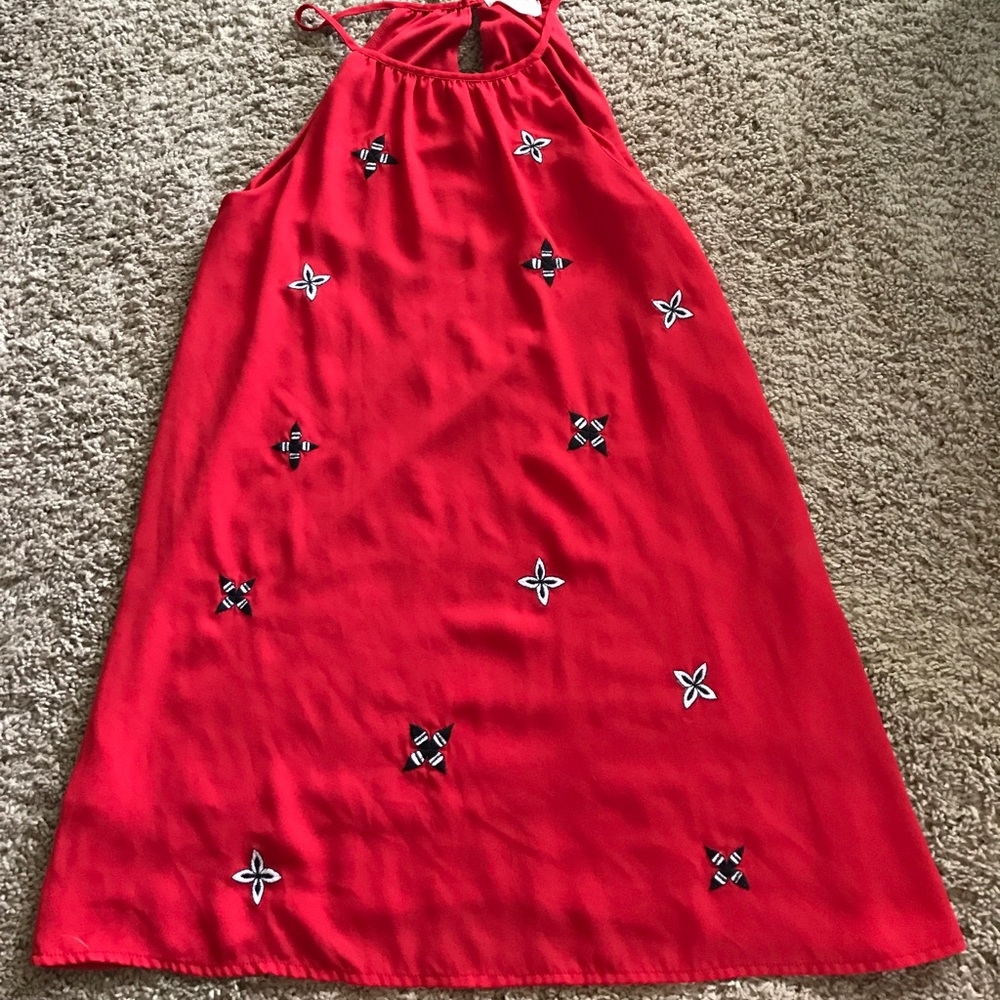 Red high beck red short dress with design
