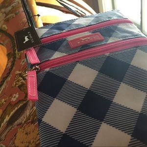Scout cross body purse, navy and white checkered