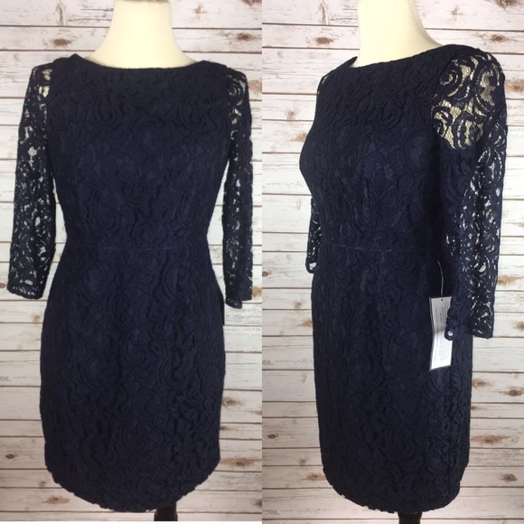 J Crew Natalia Navy Blue Lace Sheath Dress New - Picture 2 of 5