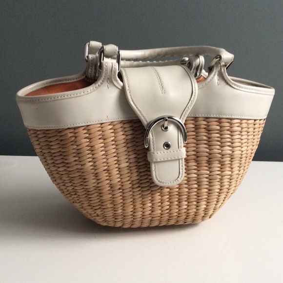 Coach Handbags - Straw and Leather Coach Bag