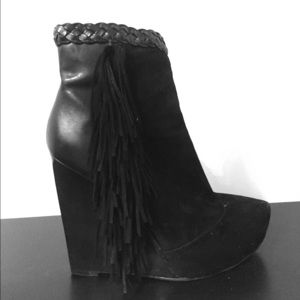Black suede fringe booties