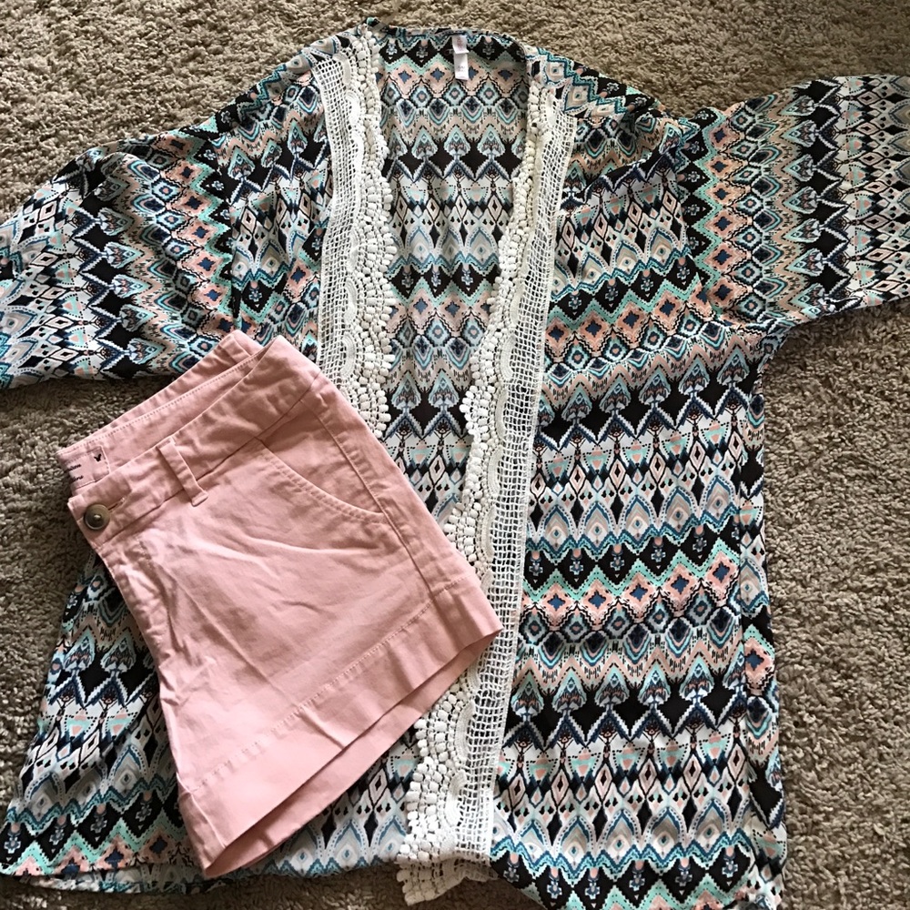 Sheer colorful tunic with lace trim