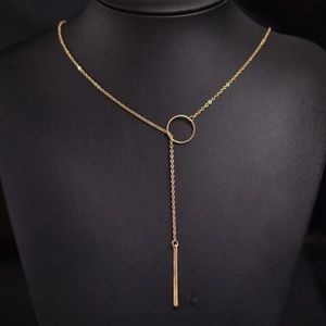 Y-SHAPE BAR CIRCLE LARIAT GOLD NECKLACE