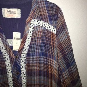 Plaid button down dress with rollup sleeves