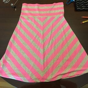 Pink and gray striped jersey skirt