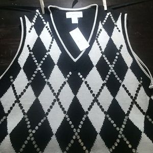 Black and White Argyle Sweater Vest
