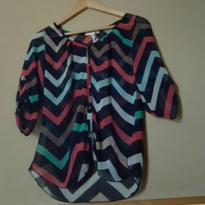 A'gaci Blue and Pink Zigzag Top