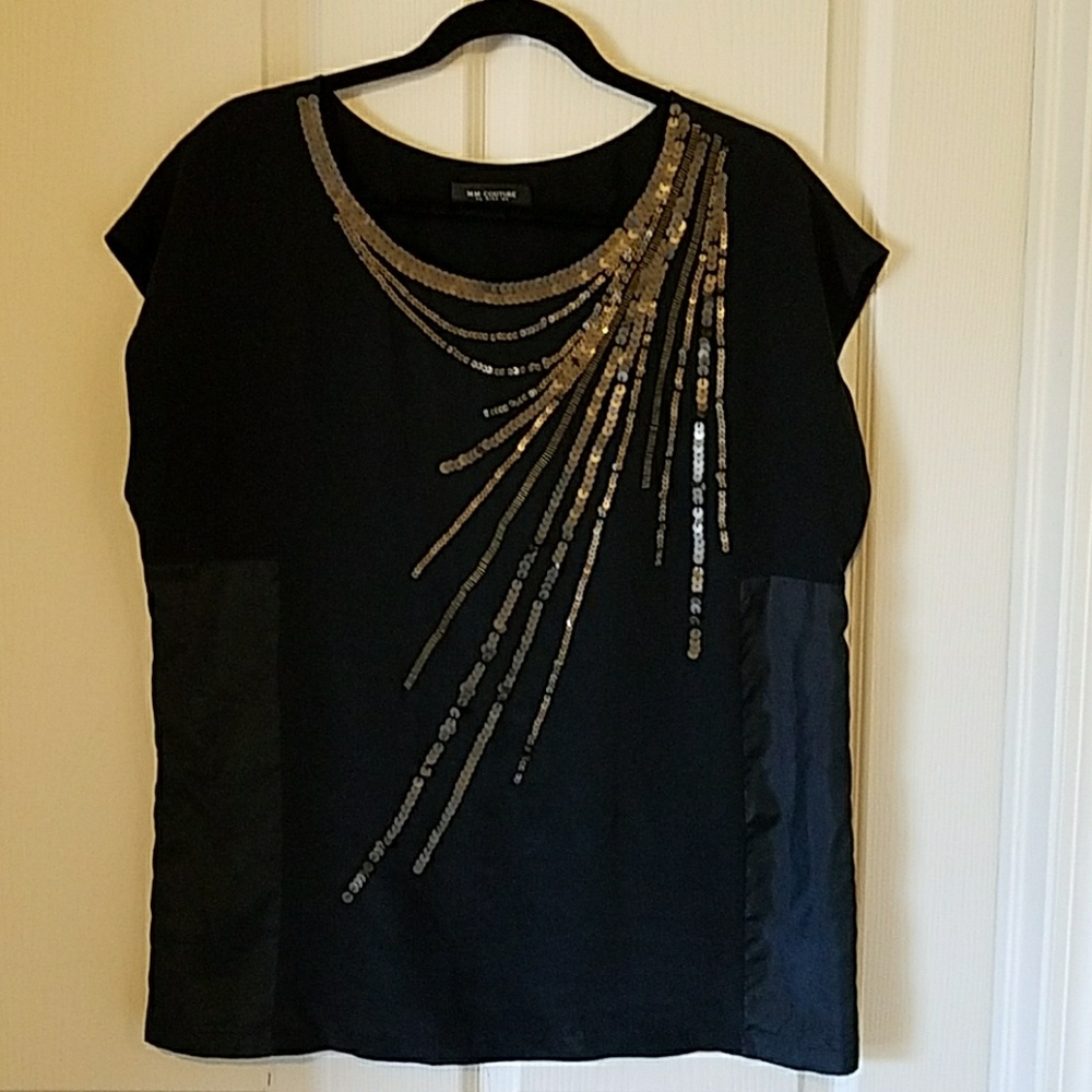 MM Couture by Miss Me black sequined-top. Sz XL