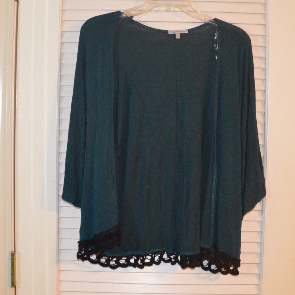 Dark Green Kimono with Black Lace Edges