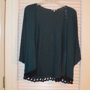 Dark Green Kimono with Black Lace Edges