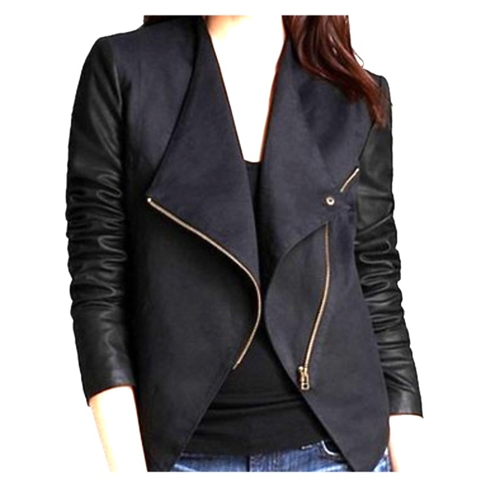 AQUA Twill leather sleeve black jacket.