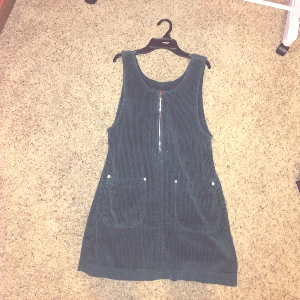 Vintage overall dress corduroy olive green