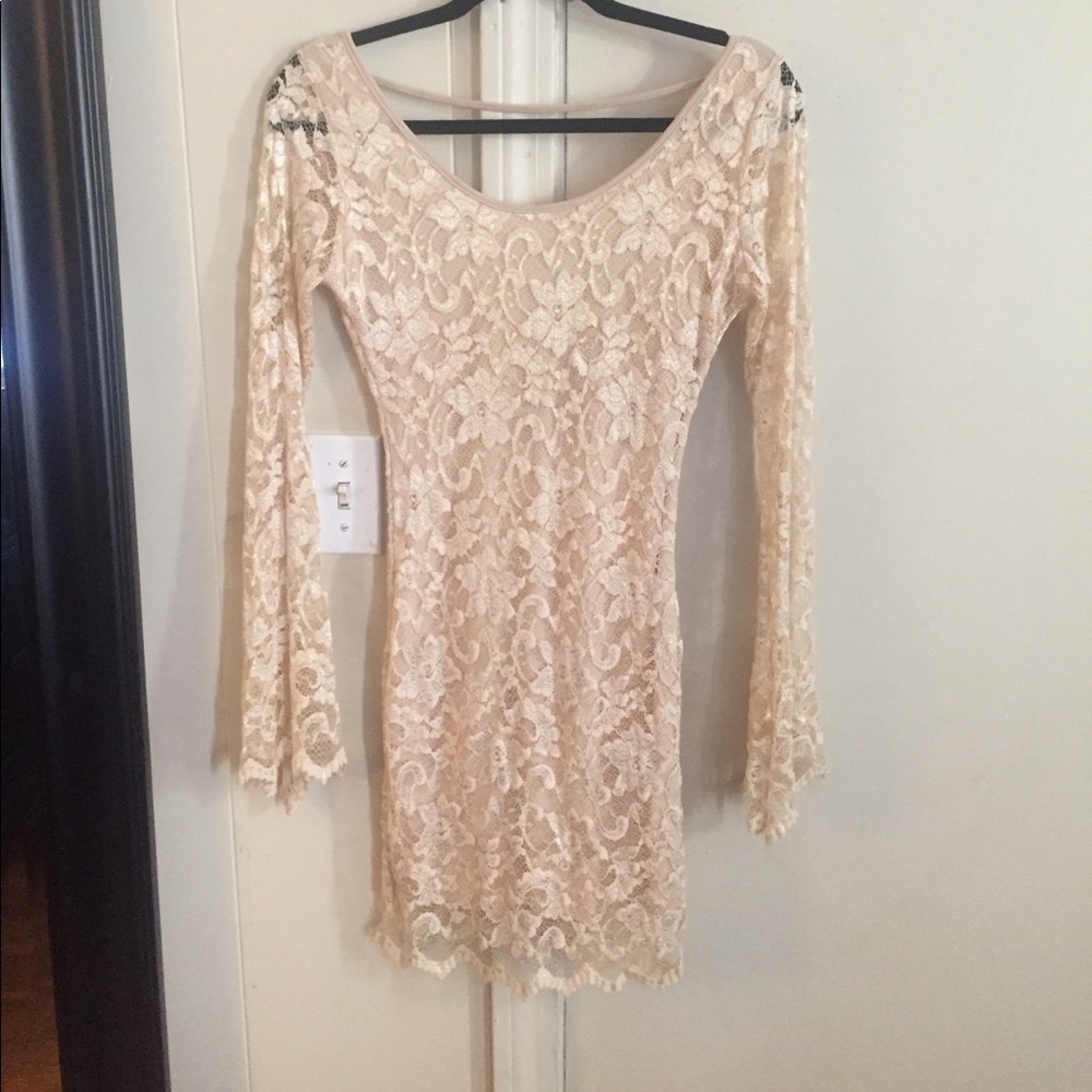 Arden B Long Sleeve Low Back Lace Dress