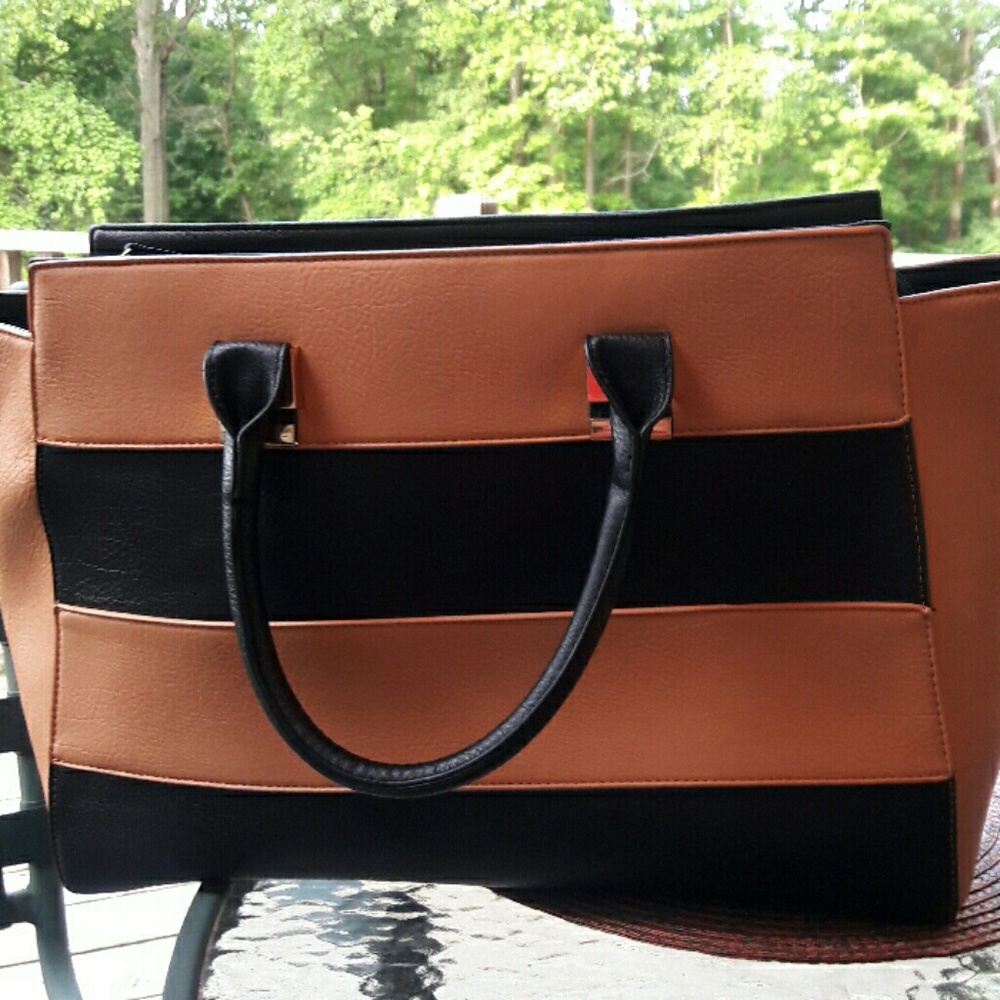 Tan and black Just Fab tote bag