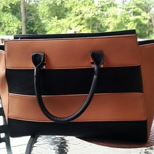 Tan and black Just Fab tote bag