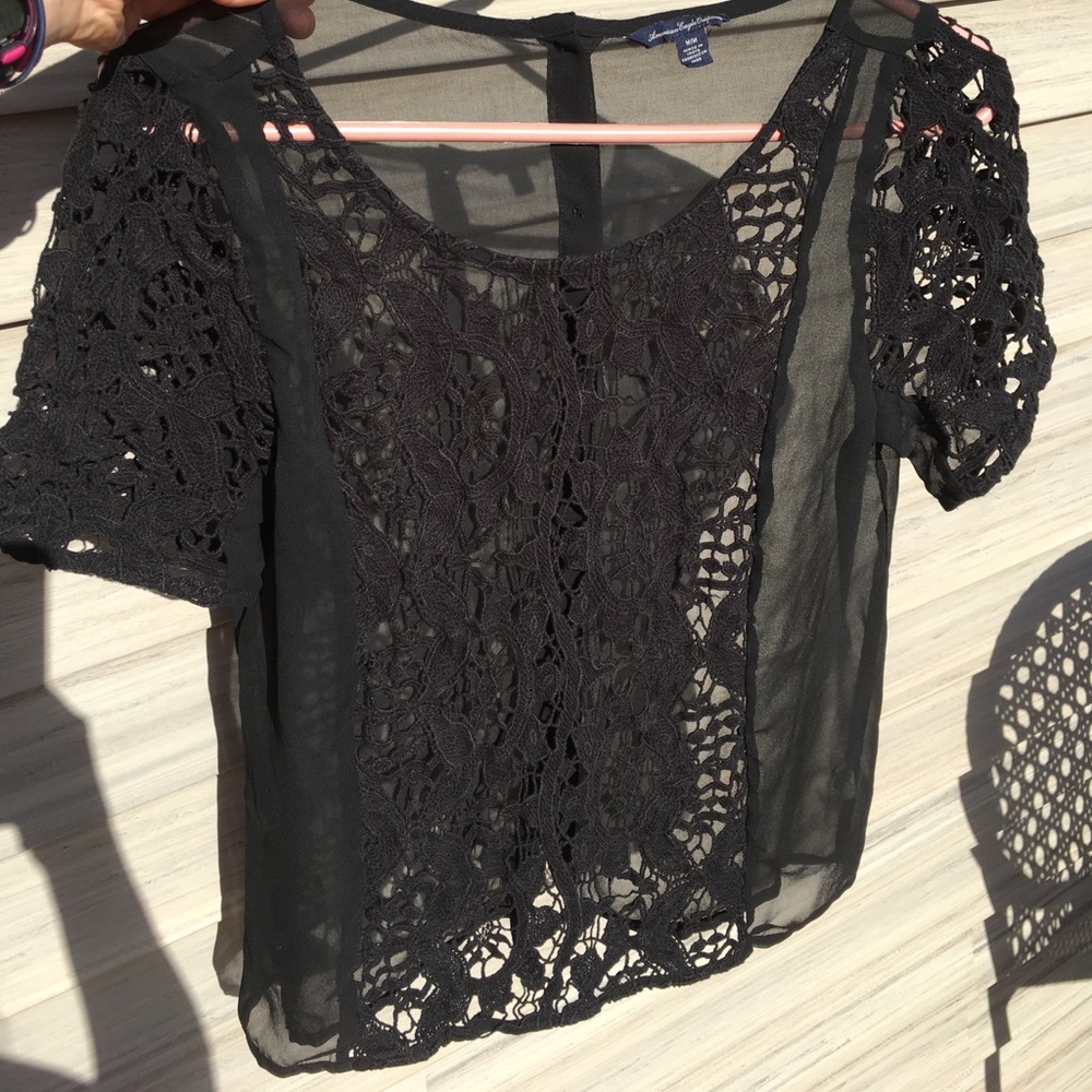 see-through black american eagle top