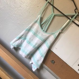 White/ blue tan top Hollister