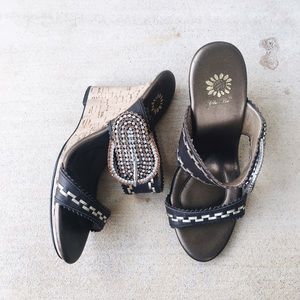 YELLOW BOX BUCKLE WEDGES