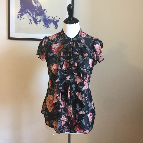 Converse Tops - Baroque style Ruffled neck Floral shirt