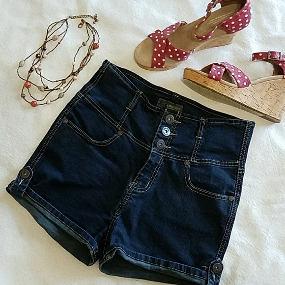 Machine Pants - Machine High Waist Denim Shorts.