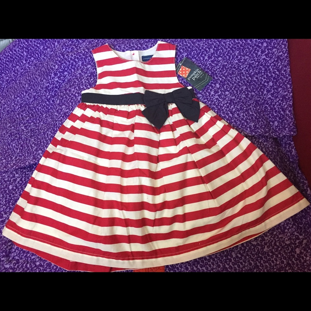 Pumpkin Patch Kids Red Rose Striped Dress