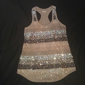 Express sequenced tan and black tank top. Size S