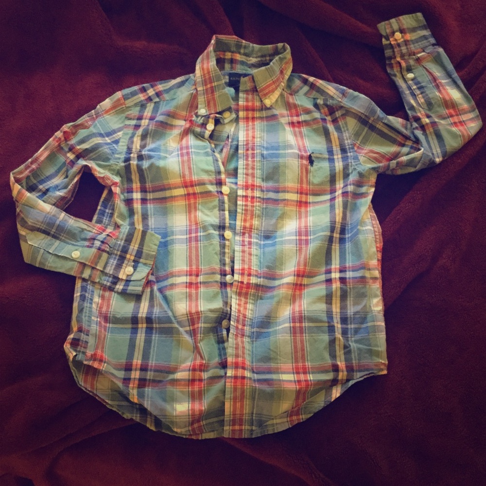 Boys button up plaid polo