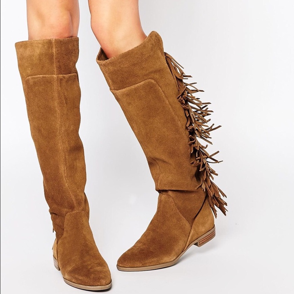 Aldo suede tall tan boots with fringe