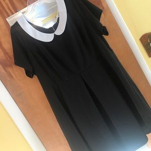 Black dress with white Peter Pan collar, 3x