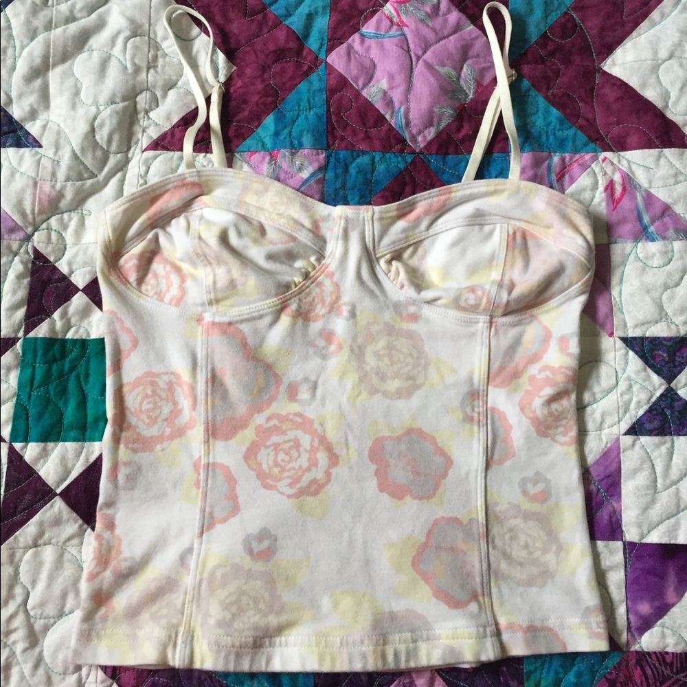 Crop floral spaghetti strap.