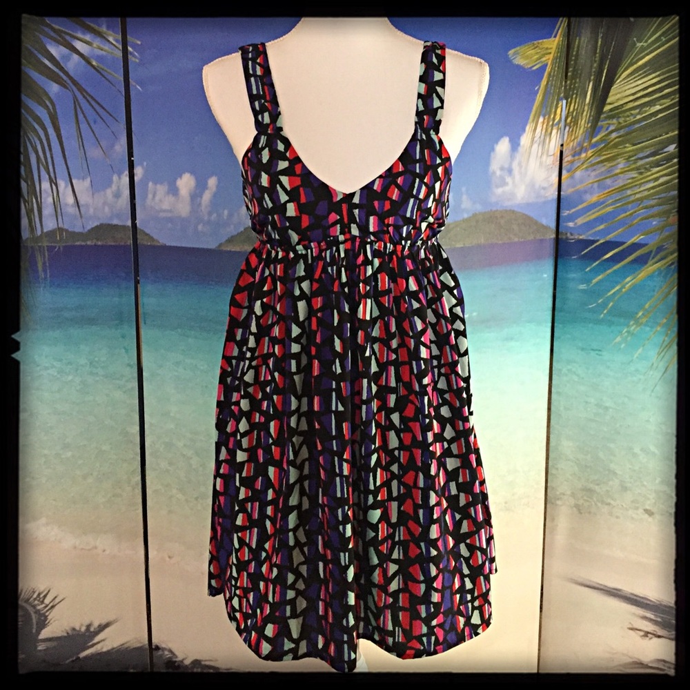 Roxy Summer Dress-V Neck-Tank Strap W/Button Closure-Open Back-High Low