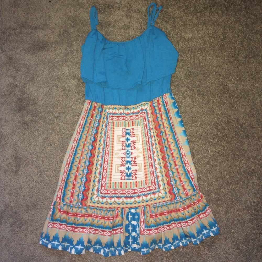 Aztec print, blue&orange dress