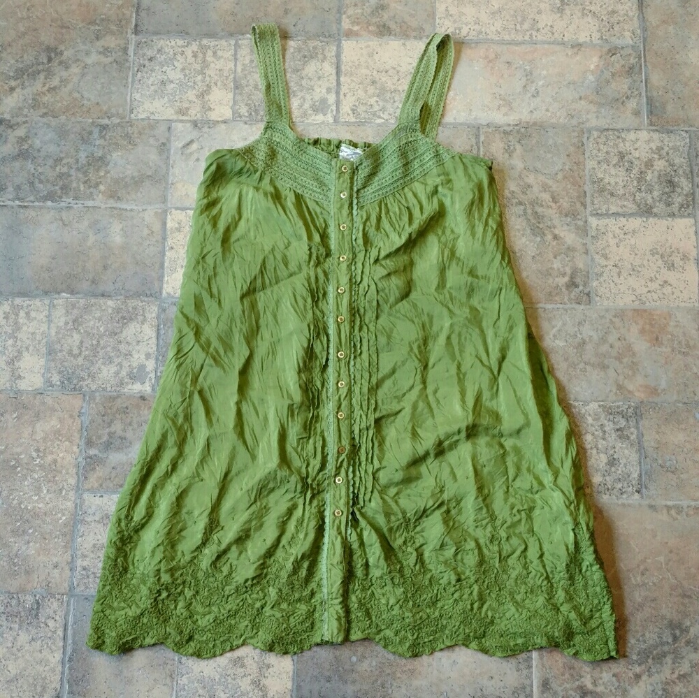 100% silk embroidered green dress