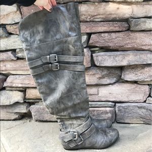 Grey Knee High Boots