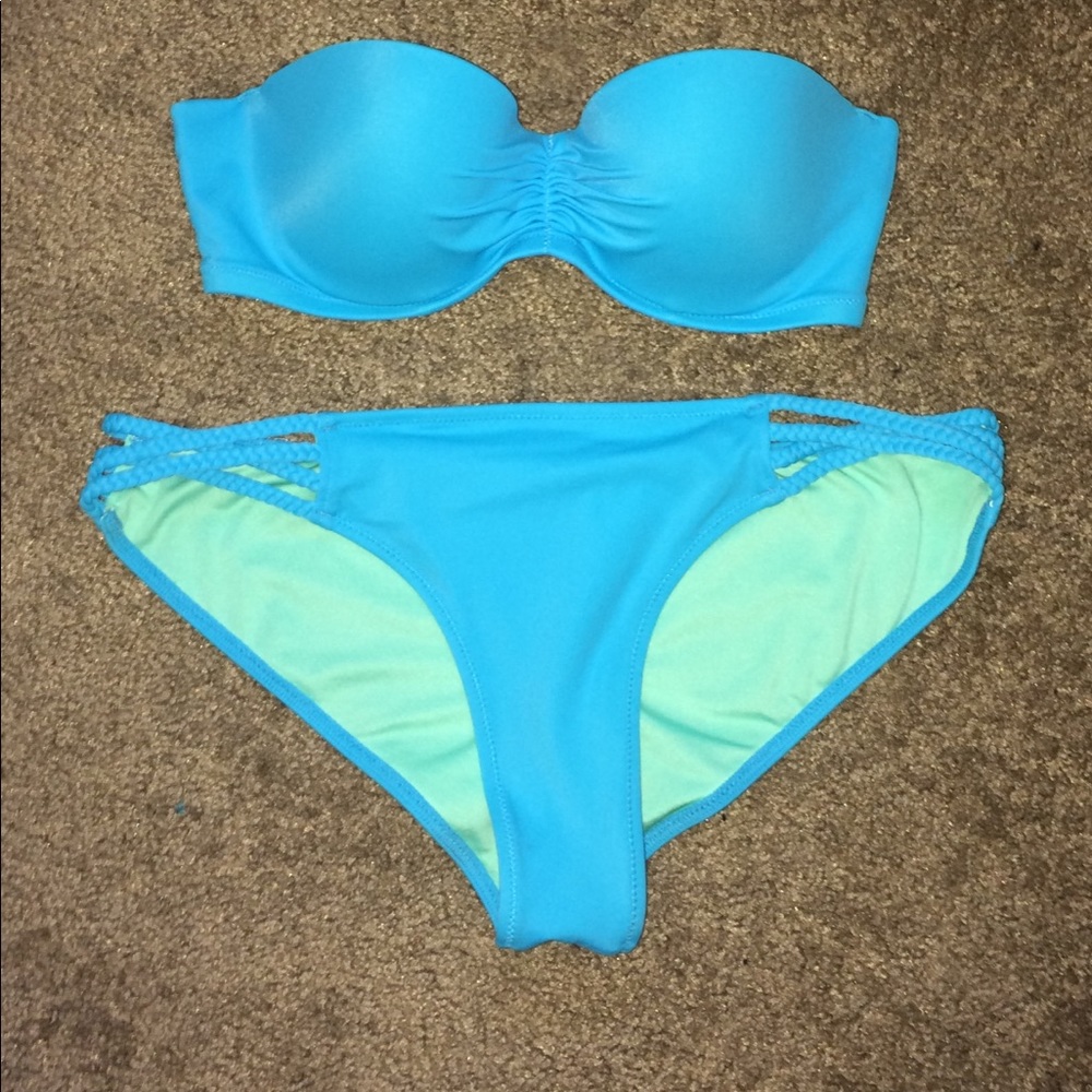 PINK Victoria secret blue thong bikini