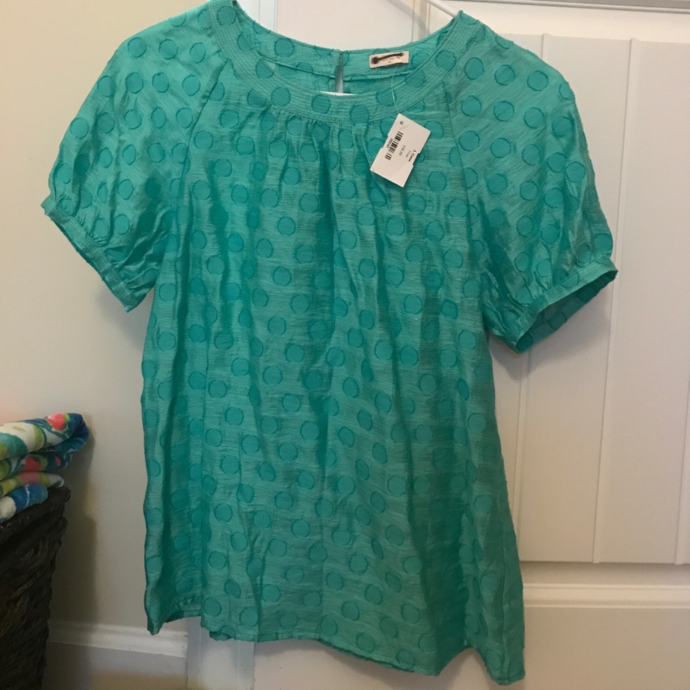 NWT J Crew teal polka dot shirt