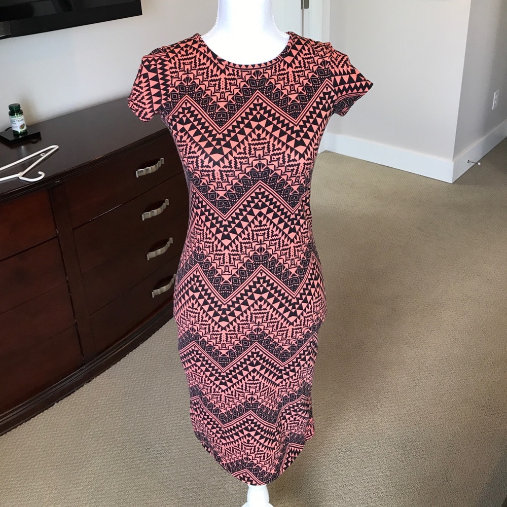French Atmosphere Black & Orange Aztec print dress