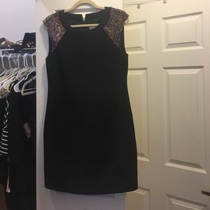Trina Turk black dress embellished shoulders
