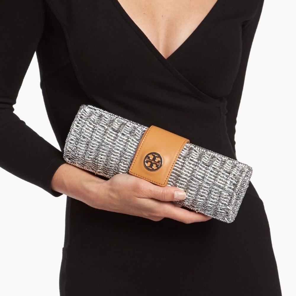 Tory Burch Chunky metallic Straw Cylinder Clutch