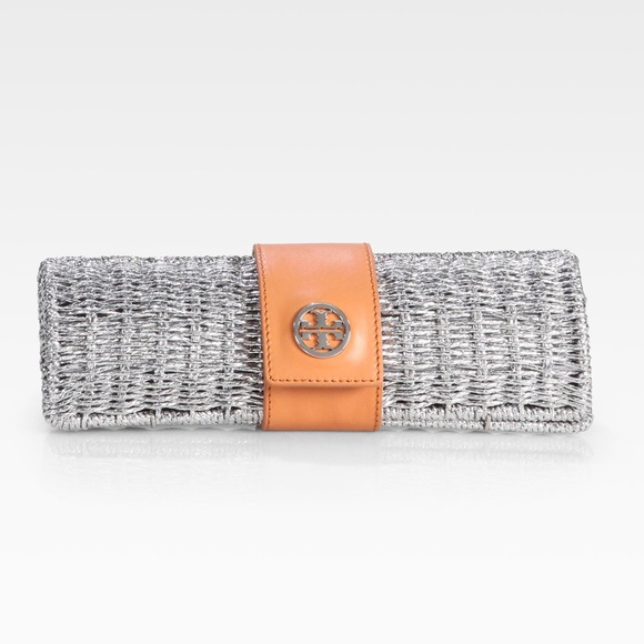 Tory Burch Bags Tory Burch Chunky Metallic Straw Cylinder Clutch