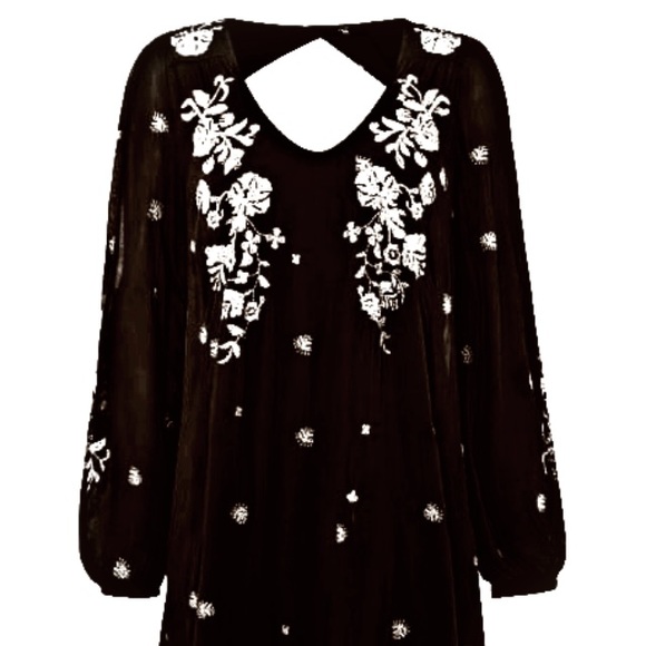 Black EMBROIDERED Floral Swing DRESS White NEW - Picture 5 of 6